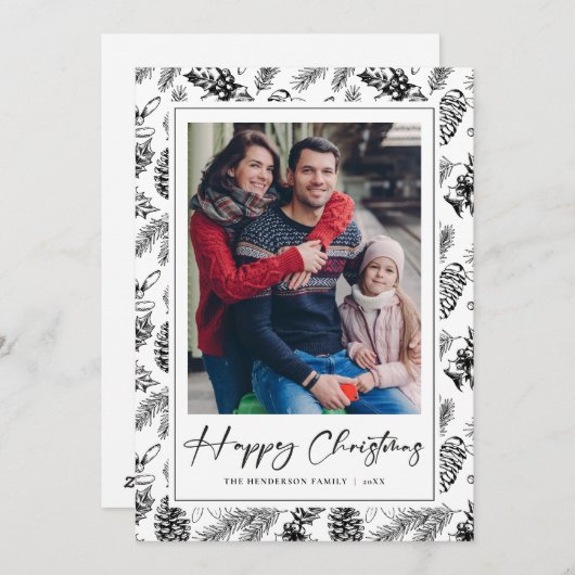 Botanische vintage kerstfoto feestdagenkaart (Voorkant / Achterkant)