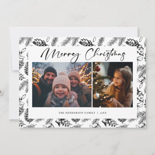 Botanische vintage kerstfoto feestdagenkaart (Voorkant)
