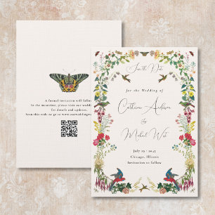 Botanische Vintage Kolibrie Tuin Bruiloft Save The Date