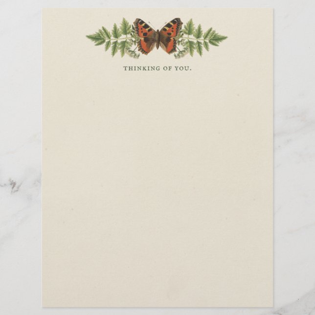 Botanische Vintage van gepersonaliseerde vlinder Briefhoofd (Voorkant)