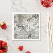 Botanische vintage vlinder script zwart en wit servet (Insitu)
