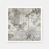 Botanische vintage vlinder script zwart en wit servet (Voorkant)