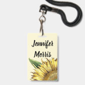 Botanische Vintage Zonnebloem Bloem Naam Tag Badge (Voorzijde met lanyard)