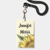 Botanische Vintage Zonnebloem Bloem Naam Tag Badge (Achterkant met lanyard)
