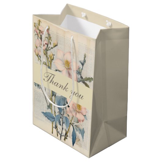 Botanische Vintaqe Wildbloem Bedankt Medium Cadeauzakje (Achterkant Gekanteld)