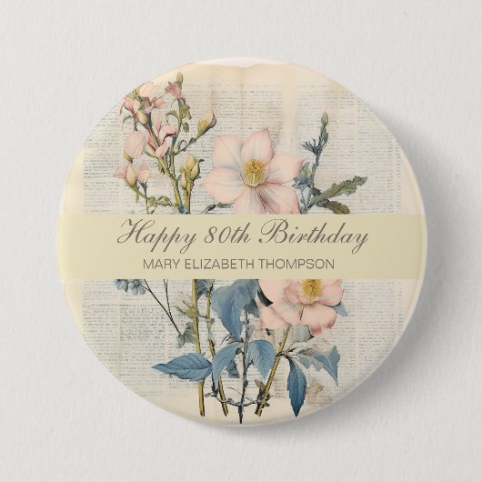 Botanische Vintaqe Wildflower 80e verjaardag Ronde Button 7,6 Cm (Voorkant)