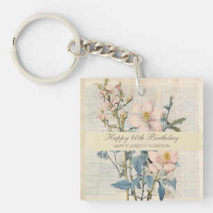 Botanische Vintaqe Wildflower 80e verjaardag Sleutelhanger