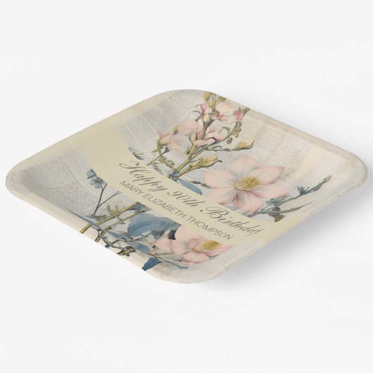 Botanische Vintaqe Wildflower 90e verjaardag Papieren Bordje (Gebogen)