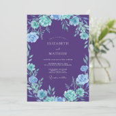 Botanische Violet Cyaan Bloemblad Bruiloft Kaart (Staand voorkant)