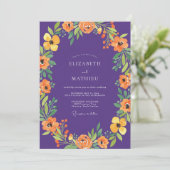 Botanische Violet Oranje Klaproos Bruiloft Kaart (Staand voorkant)