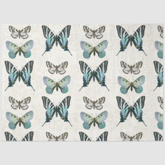 Botanische vlinder  blauw in witte ontkoppeling tissuepapier (Voorkant)