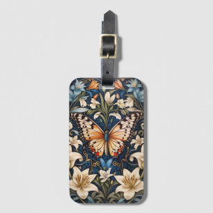 Botanische vlinder en lelies bagagelabel