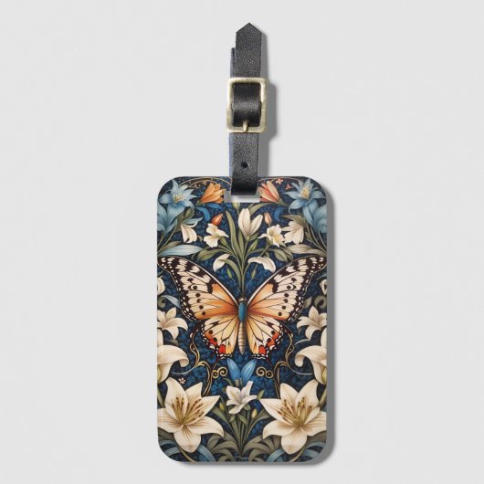 Botanische vlinder en lelies bagagelabel (Voorkant (verticaal))