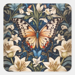 Botanische vlinder en lelies vierkante sticker
