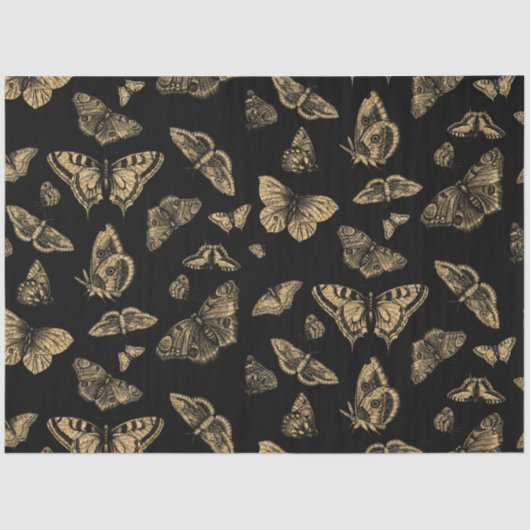 Botanische vlinder Gold Glitter Pattern Decoupage Tissuepapier (Voorkant)