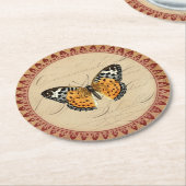  botanische vlinder met Bourgondische accenten Ronde Kartonnen Onderzetter (Gebogen)