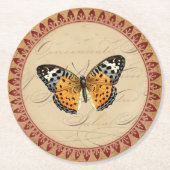  botanische vlinder met Bourgondische accenten Ronde Kartonnen Onderzetter (Voorkant)