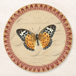 botanische vlinder met Bourgondische accenten Ronde Kartonnen Onderzetter