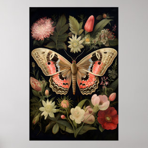 Botanische vlinder muurkunstprint, Dark Academia Poster
