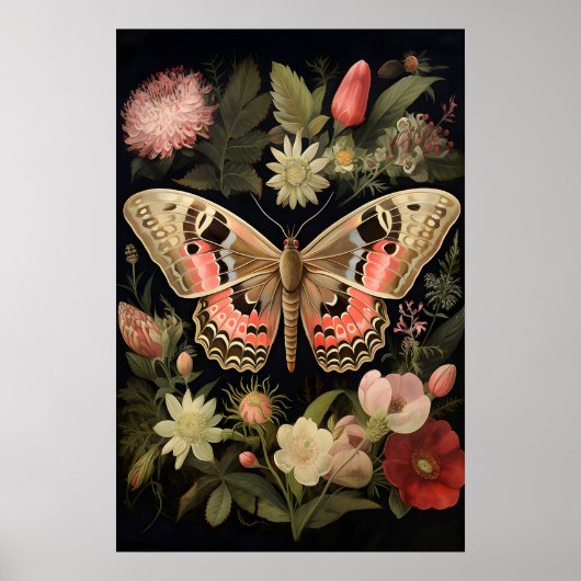 Botanische vlinder muurkunstprint, Dark Academia Poster (Voorkant)