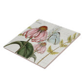 Botanische Vlinder Roze Wildflower Varen  3 Tegeltje (Zijkant)