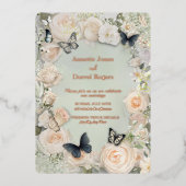 Botanische Vlinder Wijze bruiloft Folie Uitnodiging (Voorkant)