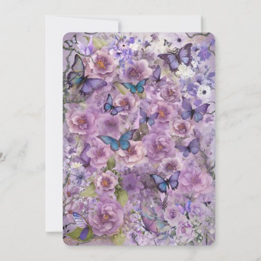 Botanische Vlinderlavendelbruiloft Kaart (Achterkant)