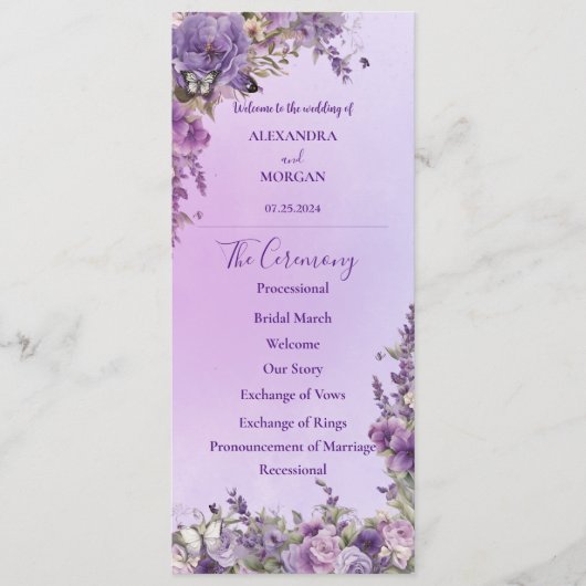  Botanische Vlinderlavendelbruiloft Programmakaart (Voorkant)
