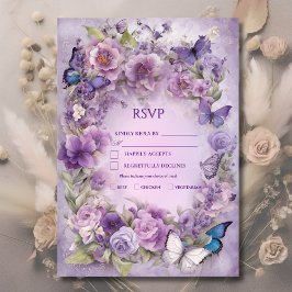 Botanische Vlinderlavendelbruiloft RSVP Kaartje