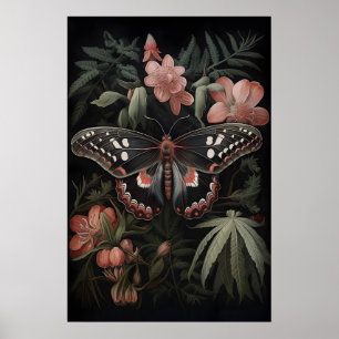 Botanische vlinderprint, Dark Academia-mot Poster