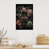 Botanische vlinderprint, Dark Academia-mot Poster (Keuken)