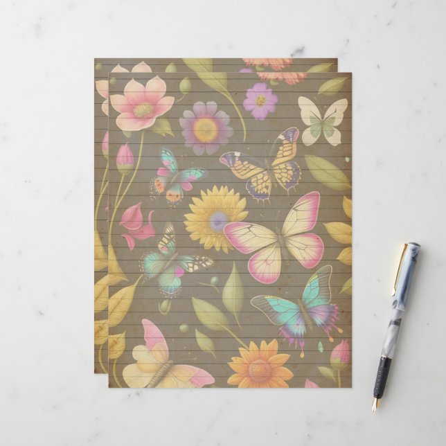  Botanische Vlinders & Bloemen Scrapbook (Voorkant / Achterkant in situ)