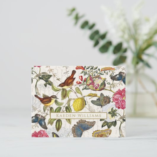 botanische vlinders en Briefkaart van vogels (Staand voorkant)