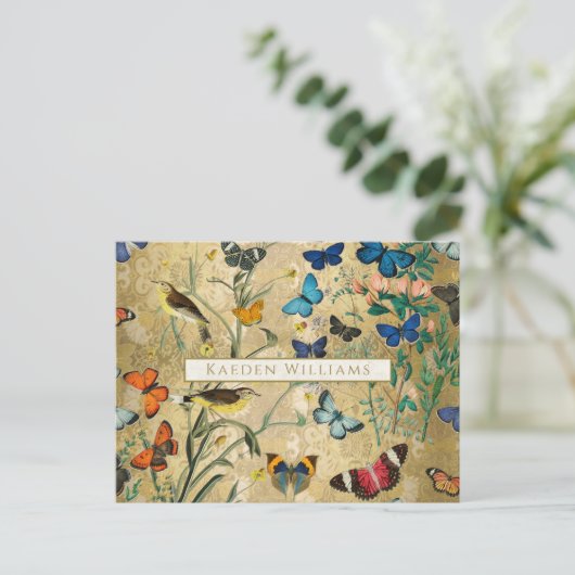  botanische vlinders en Briefkaart van vogels (Staand voorkant)