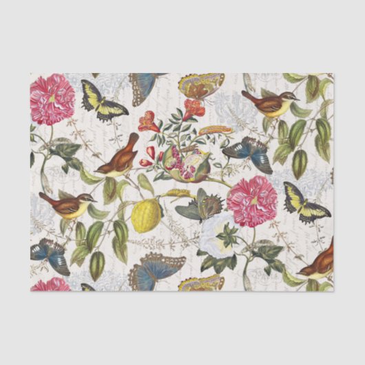  botanische vlinders en vogelpapier tissuepapier (Voorkant)