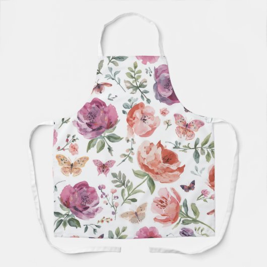 Botanische Vlindertuin Aquarel Bloem Schort (Voorkant)