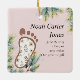 Botanische Voetafdruk Blush Roze Eerste Kerstmis Keramisch Ornament