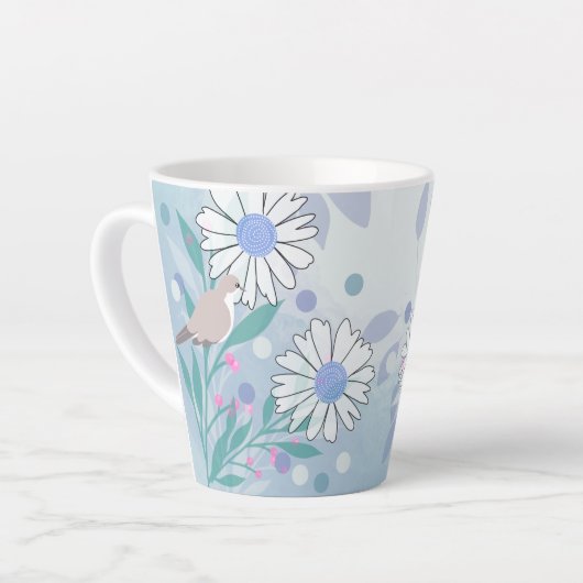 Botanische Vogel Bloemige Natuur Latte Mok (Linkerhoek)