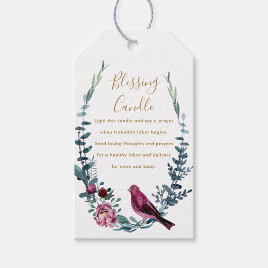 Botanische Vogel Christelijk Zegen Kaarsengebed Cadeaulabel (Voorkant)