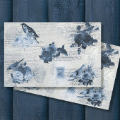 botanische vogelblauwe bloemen ontkoppeling van d tissuepapier