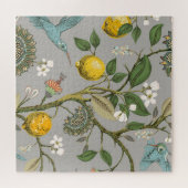 Botanische vogelbloemen: getekend behang legpuzzel (Horizontaal)