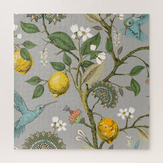 Botanische vogelbloemen: getekend behang legpuzzel (Verticaal)