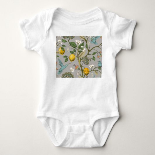 Botanische vogelbloemen: getekend behang romper (Voorkant)