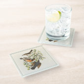  botanische vogelillustratie glazen onderzetter (Schuin)