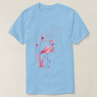 Botanische Vogelkunst | Roze Flamingo Paardenbloem T-shirt