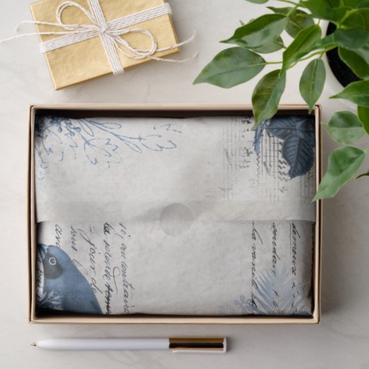 Botanische vogels  Blauwe Bloemen Ontkoppeling Tissuepapier (Geschenk)