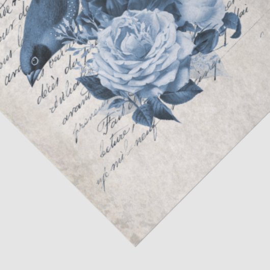 Botanische vogels  Blauwe Bloemen Ontkoppeling Tissuepapier (Detail)