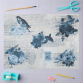 botanische vogels Blauwe Bloemen Ontkoppeling Tissuepapier (Craft)