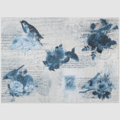 botanische vogels Blauwe Bloemen Ontkoppeling Tissuepapier (Voorkant)