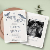 Botanische Vogels & Classic Vintage Trouwfoto Kaart